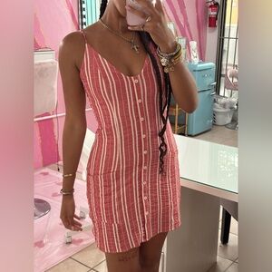 button down striped spaghetti straps mini dress